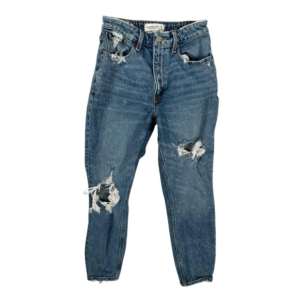 Abercrombie & Fitch High Rise Mom Jeans Womens 26 2 S Distressed Blue
